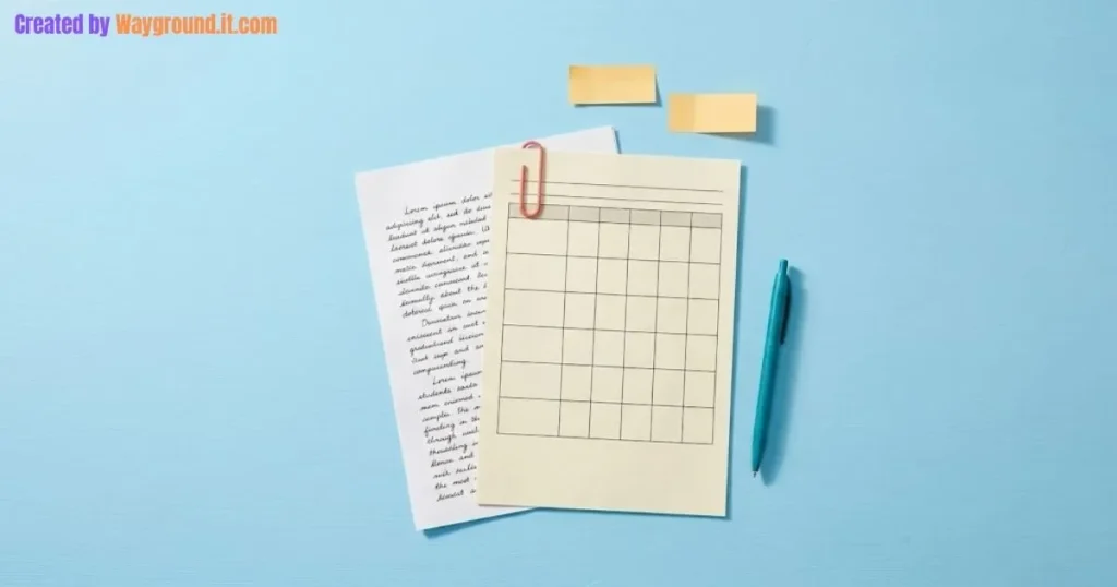 A student writing sheet beside an assessment grid, pen, and feedback notes on a teacher’s desk.