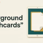 Wayground Flashcards illustration with a tablet and fraction study cards on a cream background.
