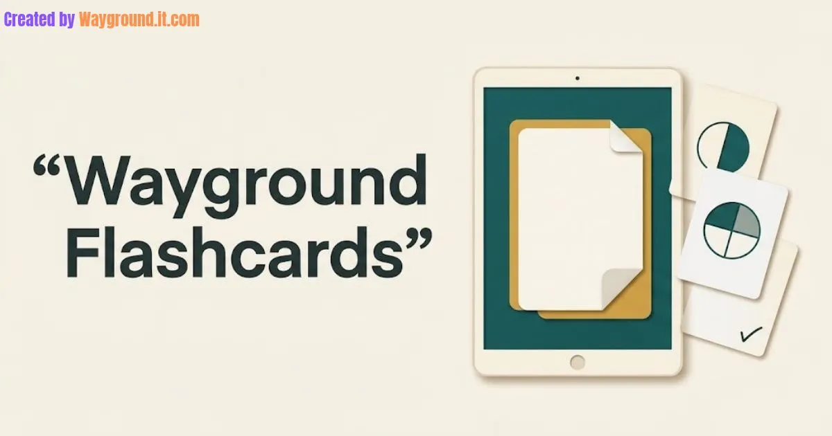 Wayground Flashcards illustration with a tablet and fraction study cards on a cream background.