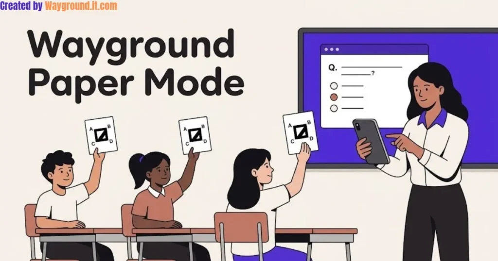 Teacher scanning students’ printed Q-cards during a Wayground Paper Mode classroom quiz.