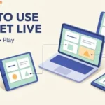 Illustration of a teacher laptop and student tablets displaying matching cards for Quizlet Live.