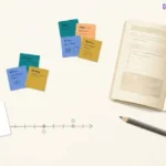 Illustration of grouped student response slips beside an open lesson-planning notebook.