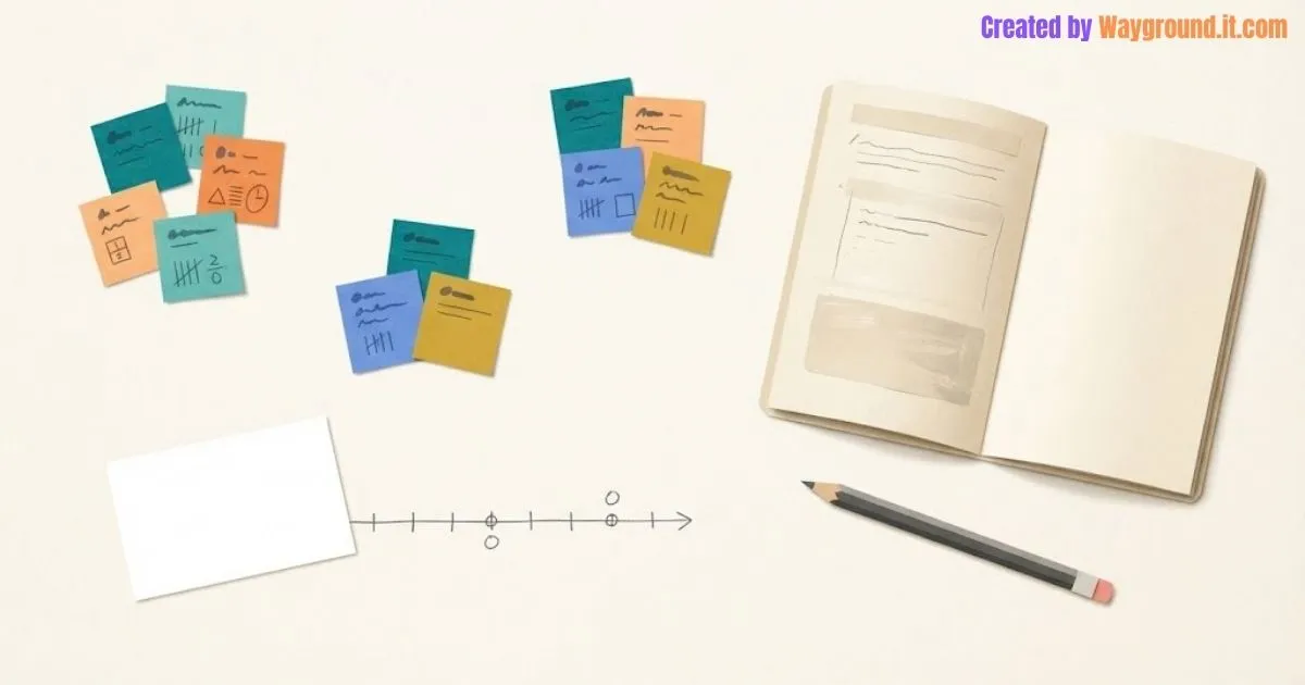 Illustration of grouped student response slips beside an open lesson-planning notebook.